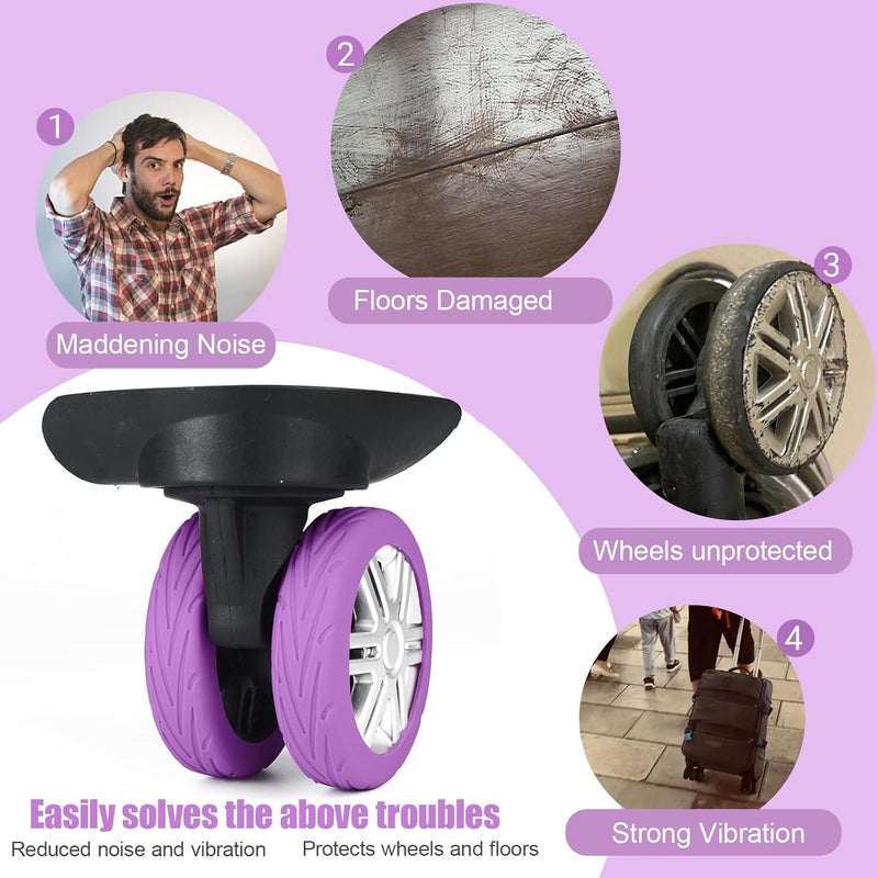 KOVNGE Upgrade Luggage Wheel Covers, 8pcs Suitcases Wheel Protector,Wear-Resistant, Anti-Noise, Silicone Protectors for 2-2.4"Luggage Spinner,Accessories for Travel (Purple) - Image 2